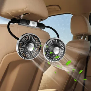 Car Fan for Backseat Double Head USB Car Rear Seat Fan with Light 360 Rotatable Vehicle Fans Rear Seat Cooling Carseat Fan Rear Headrest Fan for Car Air Circulation Car Fans for Vehicles SUV RV Rear-mounted fan for childrens safety