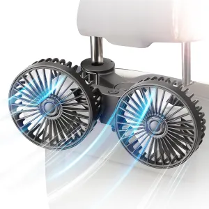 Car Fan for Backseat, Dual Head USB Auto Seat Fans, 3 Speeds Strong Wind 360 Rotatable Vehicle Rear Headrest Fan for Car, Air Circulation Car Fans with Adjustable Clip for All Vehicle Models 360-degree rotating fan for home use