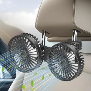Car Fan for Backseat, Dual Head USB Vehicle Seat Fans, 3 Speeds Strong Wind 360 Rotatable Auto Rear Headrest Fan for Car, Air Circulation Automotive Fans with Adjustable Clip for All Models Rear-mounted fan for childrens safety