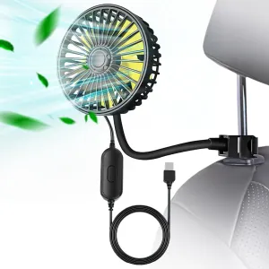 Car Fan for Backseat, Electric Car Fans for Rear Seat Passenger with 3 Speeds, Portable 360 Degree Rotatable Vehicle Fan for Car Seat, USB Electric Car Seat Fan for Vehicles RV SUV Truck Rear-mounted fan for childrens safety