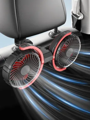 Car Fan for Backseat for Kids 360 Rotatable 12V/24V Dual Head Car Fans that Blow Cold Air 3 Speed Wind Low Noise with Locking Clip Suction Cup Cigarette Lighter Plug for Vehicles SUV RV Truck Rear-mounted fan for childrens safety