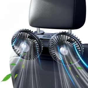 Car Fan for Backseat For Kids, Rear Seat Fans, Adjustable Dual Head USB Cooling Air Fan, Portable Fans for Carseat with 3 Speeds, Clip Lock, 360 Rotation, Suitable for Kids Dogs 360-degree rotating fan for home use