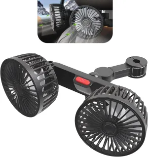 Car Fan for Backseat Kids, 5V USB Car Seat Fan, 360 Rotatable Dual Head Rear Headrest Fan for Rear Seat Passenger, 3 Speeds Strong Wind Air Circulation Fan, Universal for Cars SUVs (Black) Rear-mounted fan for childrens safety