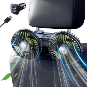 Car Fan for Backseat Kids Adjustable Rechargeable, Dual Battery Powered Fan for Car Seat Baby Rear Facing for Back Seat Headrest SUV Van Pickup RV Vehicle - 3 Speed 360 Rotatable Quiet Solar-powered car fan for ventilation