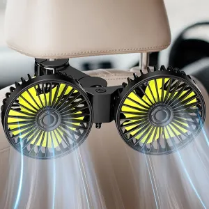 Car Fan for Backseat kids Dual Head USB Car Fan 360 Rotatable Vehicle Rear Headrest Fans Cooling Air Fan for Sedan SUV Truck Home Office Desktop, Medium, Black Rear-mounted fan for childrens safety