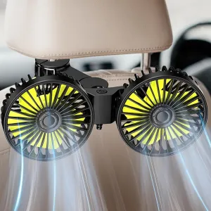 Car Fan for Backseat kids, Dual Head USB Car Seat Fan, 360 Rotatable Strong Wind Car Rear Headrest Fan for Baby, Air Circulation Fan with Adjustable Clip for Vehicles SUV RV Rear-mounted fan for childrens safety