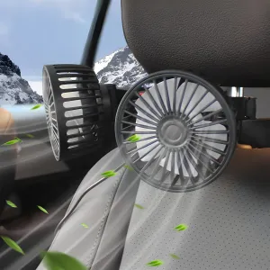 Car Fan for Backseat, USB Car Cooling Fans for Backseat, Dual Head Car Fan, 5V Quiet Ventilation Headrest Fan for Kids, 3 Speeds 360 Rotatable Vehicle Rear Headrest Fans for Sedan SUV RV Rear-mounted fan for childrens safety