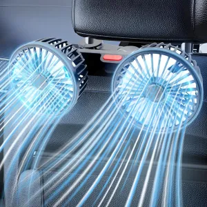 Car Fan for Backseat, USB Powered Dual Head Car Seat Headrest Fan Car Cooling Fan Rear Seat Air Circulation Fan with 360 Degree Adjustable Clip for Dashboard SUV RV Truck Sedan Home office Desktop Rear-mounted fan for childrens safety