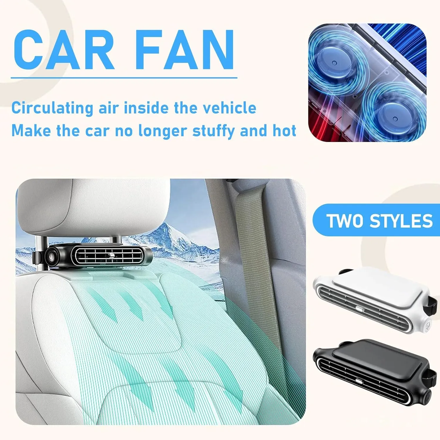 Car Fan for Driver and Passenger's Seat - Mini Portable USB Backseat Car Fan Kids Baby Quiet headrest Neck Fan with 3 Adjustable Wind Speeds Cars Seat Headrest Cooling Fan for All Cars (White)