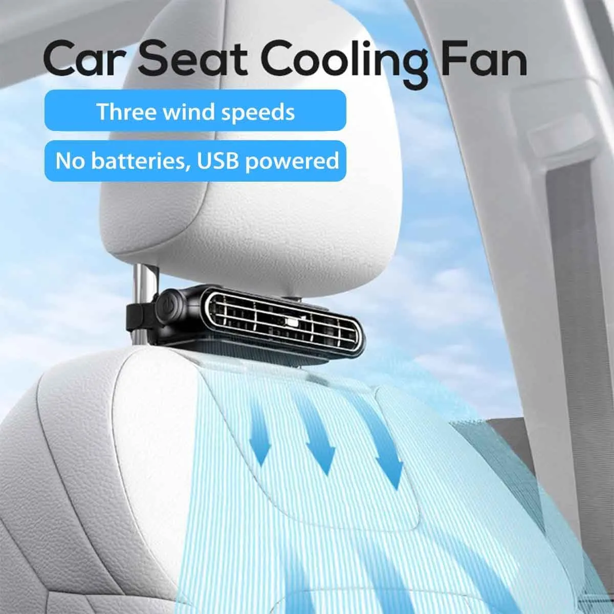 Car Fan for Driver and Passenger's Seat,Car Seat Fans for Backseat Kids Baby Rear Facing,with 3 Adjustable Wind Speeds,Portable Usb Headrest Cooling Fan for Vehicle Jeep Van RV Truck (Black)