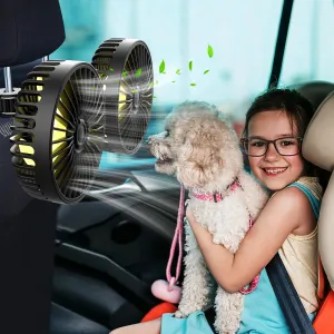 Car Fan USB Powered Dual Head - Powerful 3 Speed, Portable Car Cooling Clip Fan for Car Headrest Backseat, Quiet Brushless Motor, 360 Rotatable, Air Circulation for Vehicle, Van, Truck, SUV, RV,kids Rear-mounted fan for childrens safety