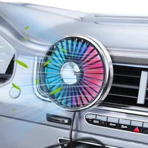 Car Fan USB Powered for Air Vent Mounted,360 Rotatable with Colorful Light,Portable Cooling Clip Fans That Blow Cold Air, Vent Cooler Small Mini Silent Fan for Vehicle, Van, Truck, SUV,RV Rear-mounted fan for childrens safety