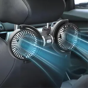 Car Fan,Dual Head 3 Speeds 360  Rotatable Car Fans for Backseat for Kids,USB Fan for Car Headrest and Rear Seat,Car Fans That Blow Cold Air for Vehicles RV SUV Truck Rear-mounted fan for childrens safety