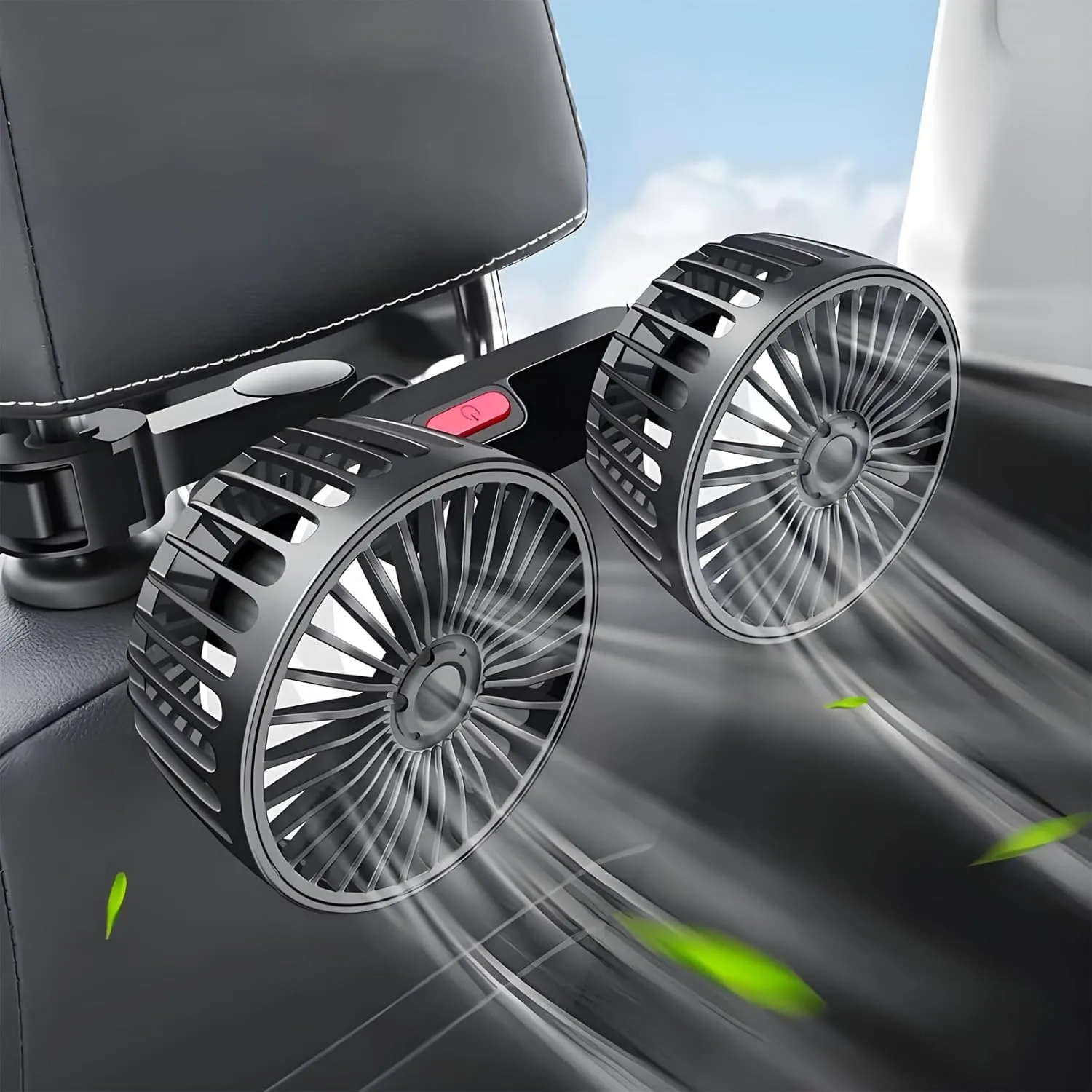Car Fan,Dual Head USB Fan for Car Headrest and Rear Seat,3 Speed Strong Wind 360  Rotatable Car Fans That Blow Cold Air for Vehicles RV SUV Truck Rear-mounted fan for childrens safety