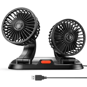 Car Fan[Dual Head],USB Fan for Car - Brushless Motor(2025 Upgraded),Car Fans that Blow Cold Air - 3 Speeds, 360 Rotation, for Car Dashboard, SUV/RV/Truck/Sedan/Cruise/Office 360-degree rotating fan for home use