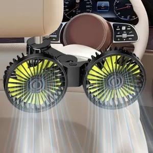 Car Fans for Backseat Kids, Dual Head Car Fans that Blow Cold Air, Cooling USB Back Seat 3 Speed 360 Degree Rotatable Headrest Fan, Adjustable Clip Vehicles Rear Seat Air Fan for Sedan SUV RV Rear-mounted fan for childrens safety