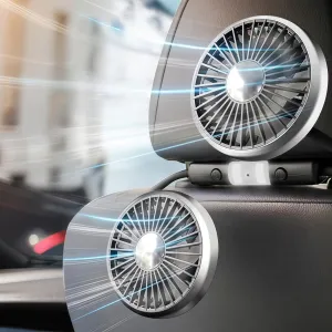 Car Fans for Backseat Kids, Dual-Head USB Power Car Seat Fan with LED Lights, 3 Speeds 360 Rotatable Cooling Car Rear Headrest Fan for SUV RV Truck Sedan Van Rear-mounted fan for childrens safety