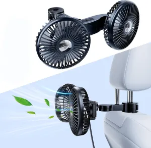 Car Fans for Rear Seat,Portable USB Fan with Adjustable Clip,360 Rotatable Backseat Cooling Air Fan with 3 Speeds Regulation for SUV, RV, Vehicles Rear-mounted fan for childrens safety