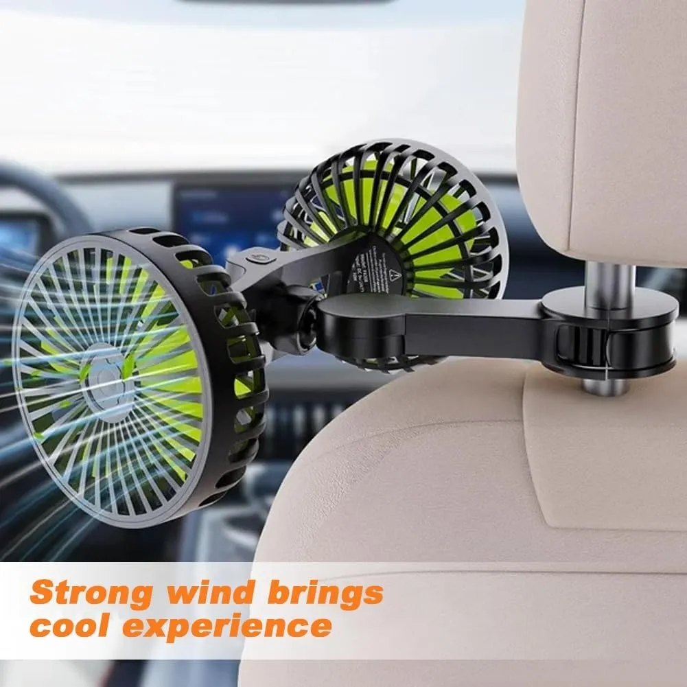 Car Fans That Blow Cold Air, USB Car Cooling Fans for Backseat: Dual Head Car Fan for Kids 3 Speeds 360 Rotatable Vehicle Rear with USB Port, Universal for Suv, Car, Van(2pcs)