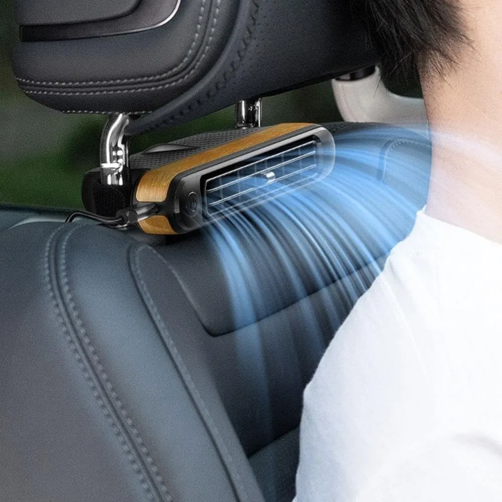 Car Seat Cooling Fan - 3 Speeds Portable Headrest Fan, USB Backseat for Front and Rear Seats, Upgrade Space-Saving for Sedans, SUVs, RVs, and Mini Cars (Woodgrain)