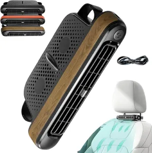 Car Seat Cooling Fan,Mini Portable USB Car Backseat Cooling Fan for Kids,3 Speeds Portable Cars Headrest Fans,Cars Fans for Driver and Passenger's Seat (Wood) Rear-mounted fan for childrens safety