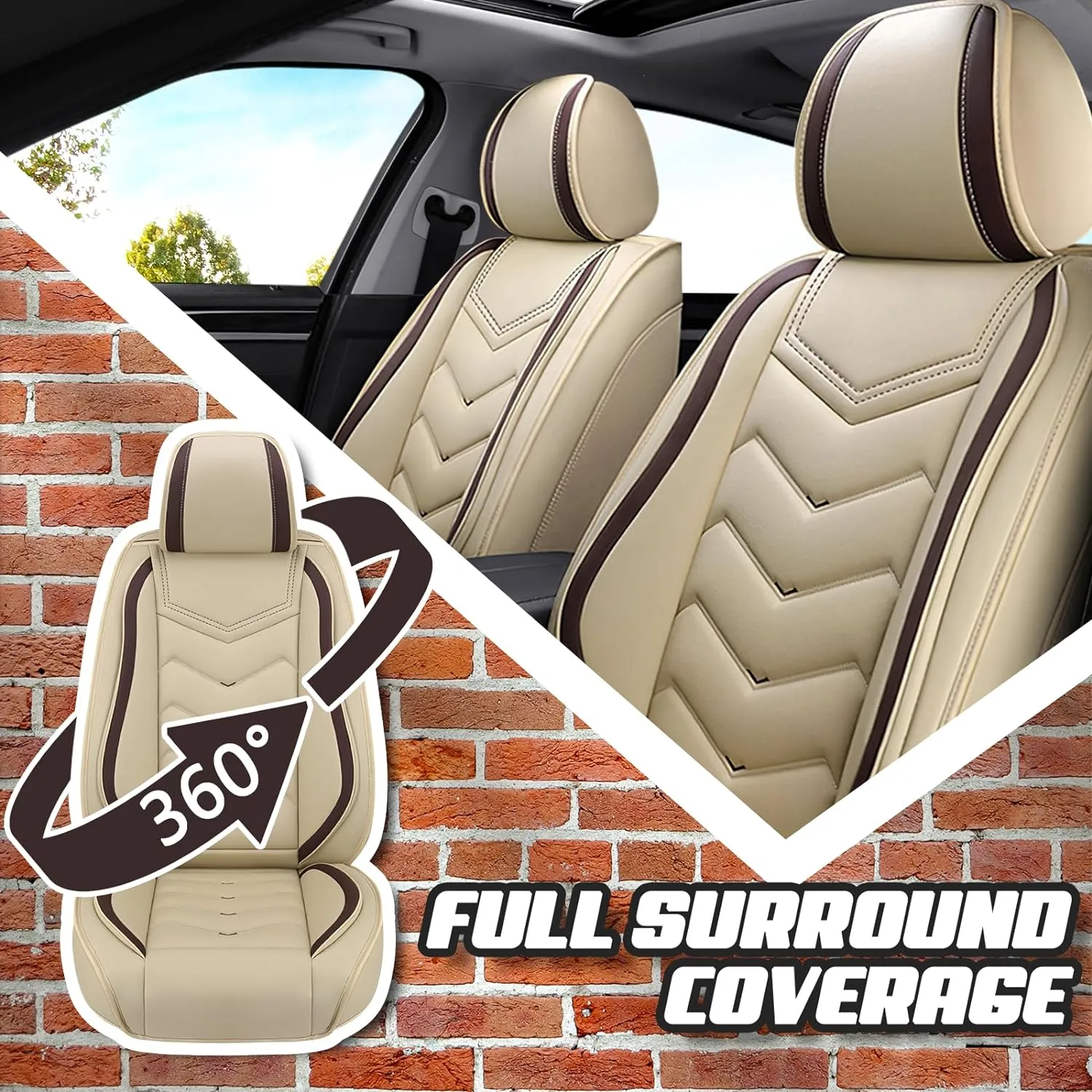 Car Seat Covers for Nissan Kicks 2018-2025, Premium Nappa Leather Car Seat Cover, Stylish Sport Seat Covers Automobile Seat Cover Sets.(Standard 2 Seats/Beige)
