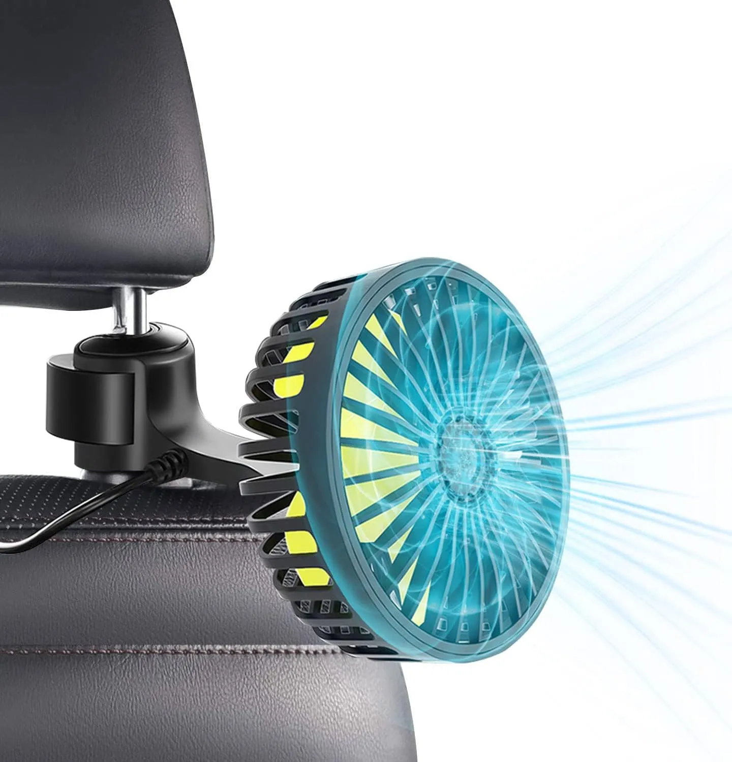 Car Seat Fan, Adjustable USB Car Clip Fan 3 Speed Vehicle Cooling Air Fan with 5 Piece Fan Blades for Car Vehicle Truck Van SUV RV Boat Bus Rear-mounted fan for childrens safety