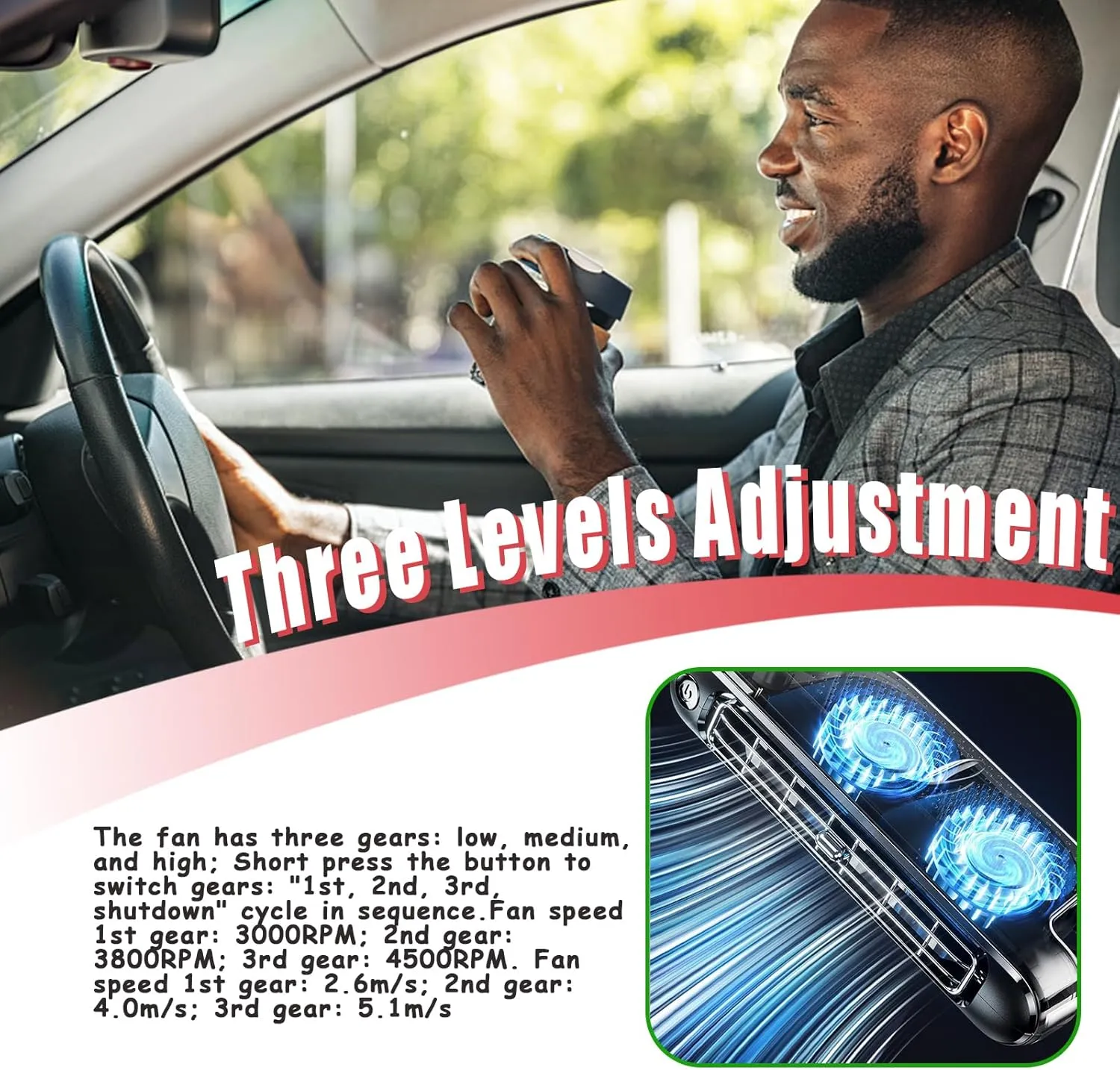 Car Seat Fan Powerful Double Turbine Car Cooling Fan for Vehicle Backseat Kids Pets Quiet Bladeless Design USB Operated (Black)