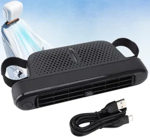 Car Seat Fan Powerful Double Turbine Car Cooling Fan for Vehicle Backseat Kids Pets Quiet Bladeless Design USB Operated (Black) Rear-mounted fan for childrens safety