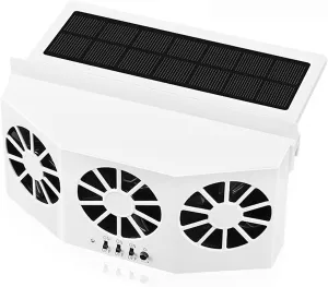 Car Solar Powered Window Exhaust Fan, Air Purifier, Solar Power Air Vent Radiator Fan for Backseat or Frontseat, Vehicle Ventilation Fan (White) Solar-powered car fan for ventilation