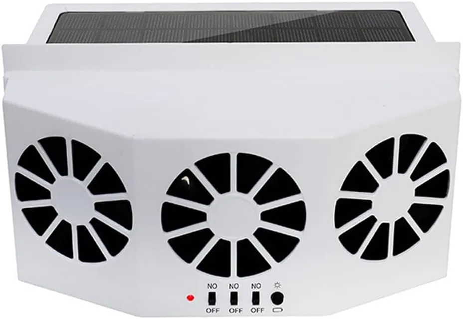 Car Solar Powered Window Exhaust Fan, Air Purifier, Solar Power Air Vent Radiator Fan for Backseat or Frontseat, Vehicle Ventilation Fan (White)