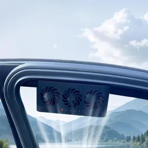 Car Solar Powered Window Exhaust Fan Vehicle Ventilation Fans Car Radiator Cooling Fan Cars Window Vent with Three Air Outlets (Black) Solar-powered car fan for ventilation