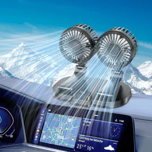 Car USB Fan, Upgraded Dual Head 360 Rotation Portable Vehicle Cooling Fan for Car Dashboard SUV RV Truck Boat Van Sedan Home Office Solar-powered car fan for ventilation