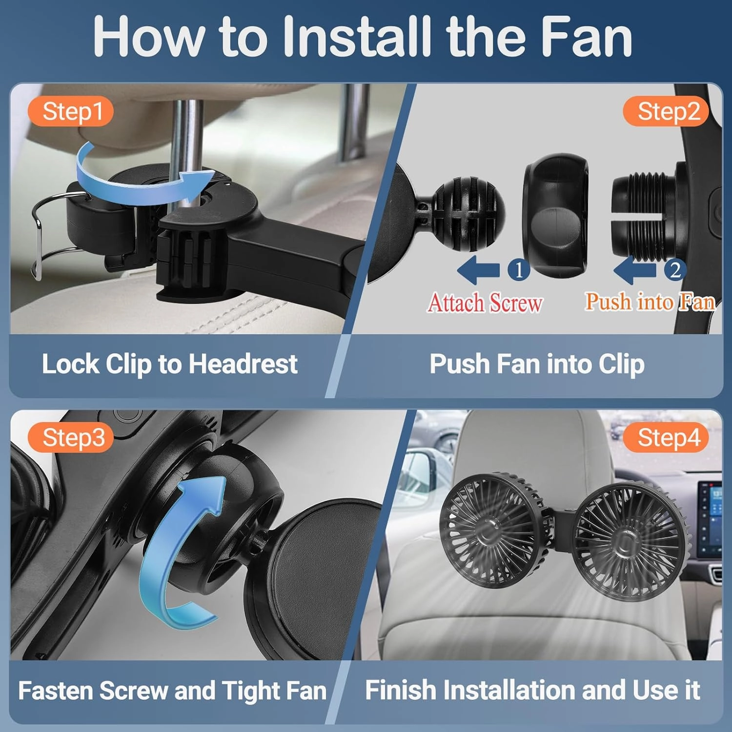 Car Backseat Fan for Backseat Kids,Dual Head Usb Powered Car Fan for Car Backseat Kids (No Battery)