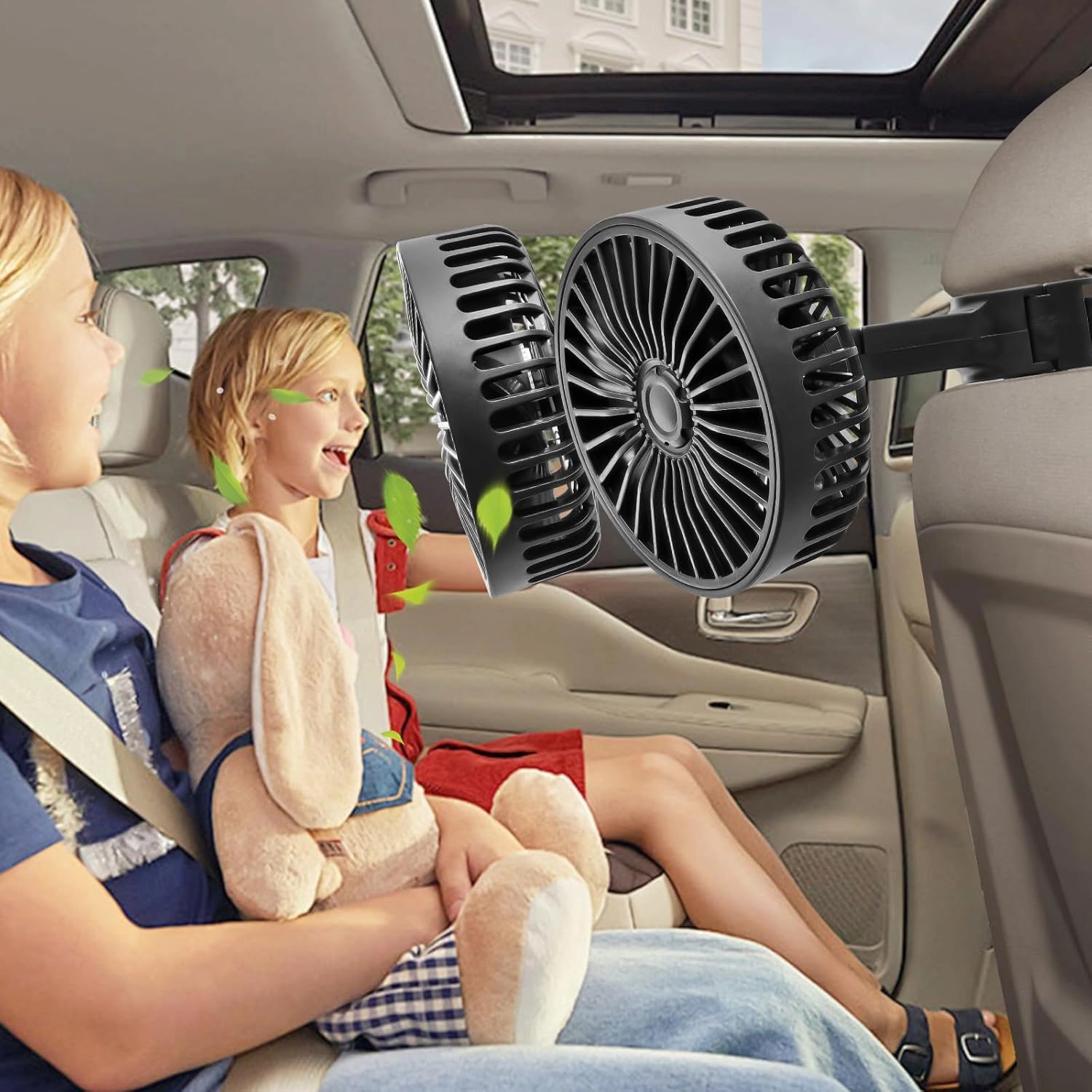 Car Backseat Fan for Backseat Kids,Dual Head Usb Powered Car Fan for Car Backseat Kids (No Battery)