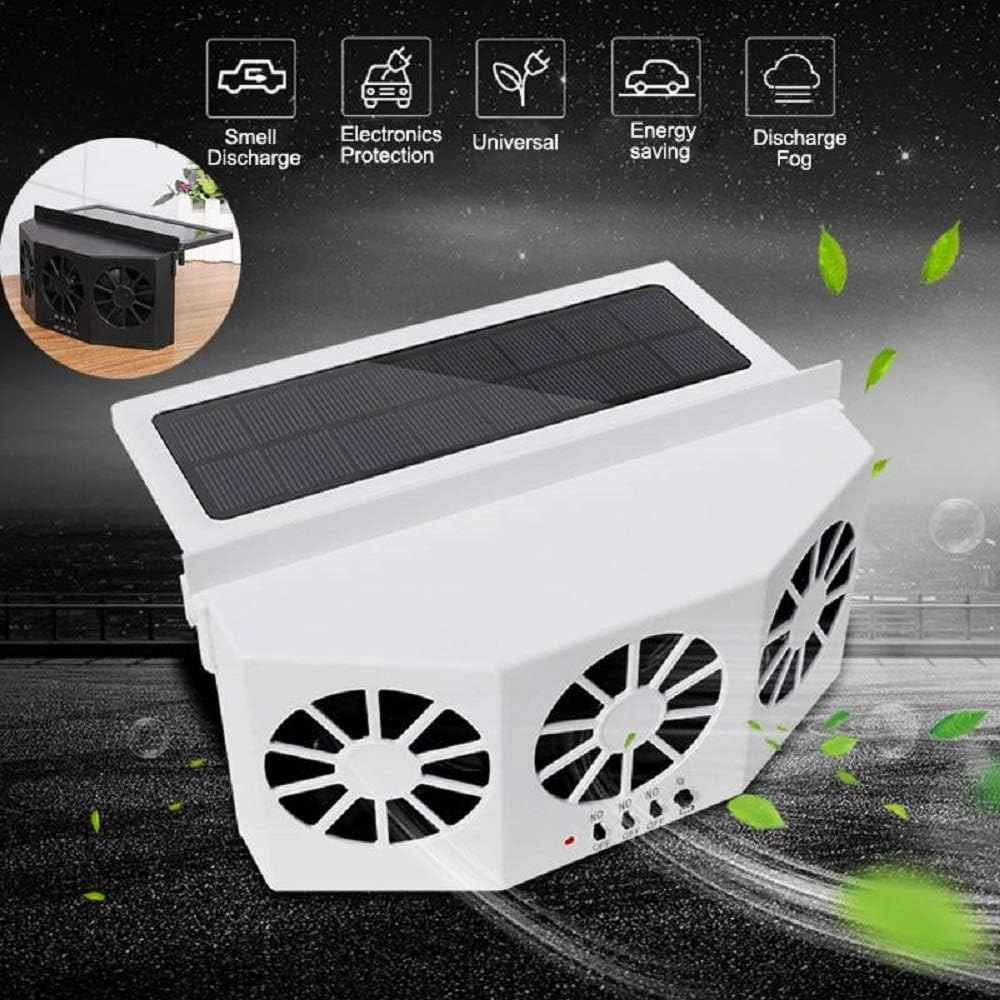 Car Solar Powered Window Exhaust Fan,Car Air Purifier,Car Solar Power Air Vent Radiator Fans for Backseat or Frontseat,Vehicle Ventilation Fan(White)