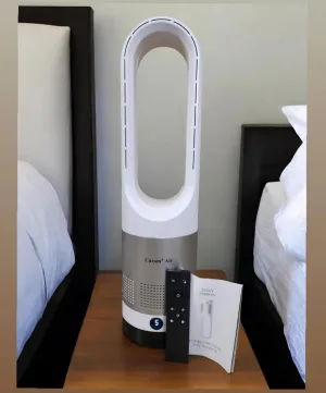 Caram Air Bladeless Fan, 22"" Tower Fan with Touch and Remote, Quiet Operation, 8 Speeds, Timer, 90 Oscillating, LED Display, Easy to Clean for Bedroom, Living Room, Office. (Silver   White) Tower bladeless fan for modern homes