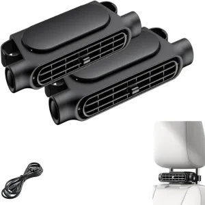 Cars Headrest Fans, Fan for Cars Back Seats, Cars Cooling Fanfor Back Seats Seat Car Fan Portable Plug-In Three-Speed, Headrest Fanfor Backseat, Head Rest Fans, Rear SeatFan(2pcs) Rear-mounted fan for childrens safety