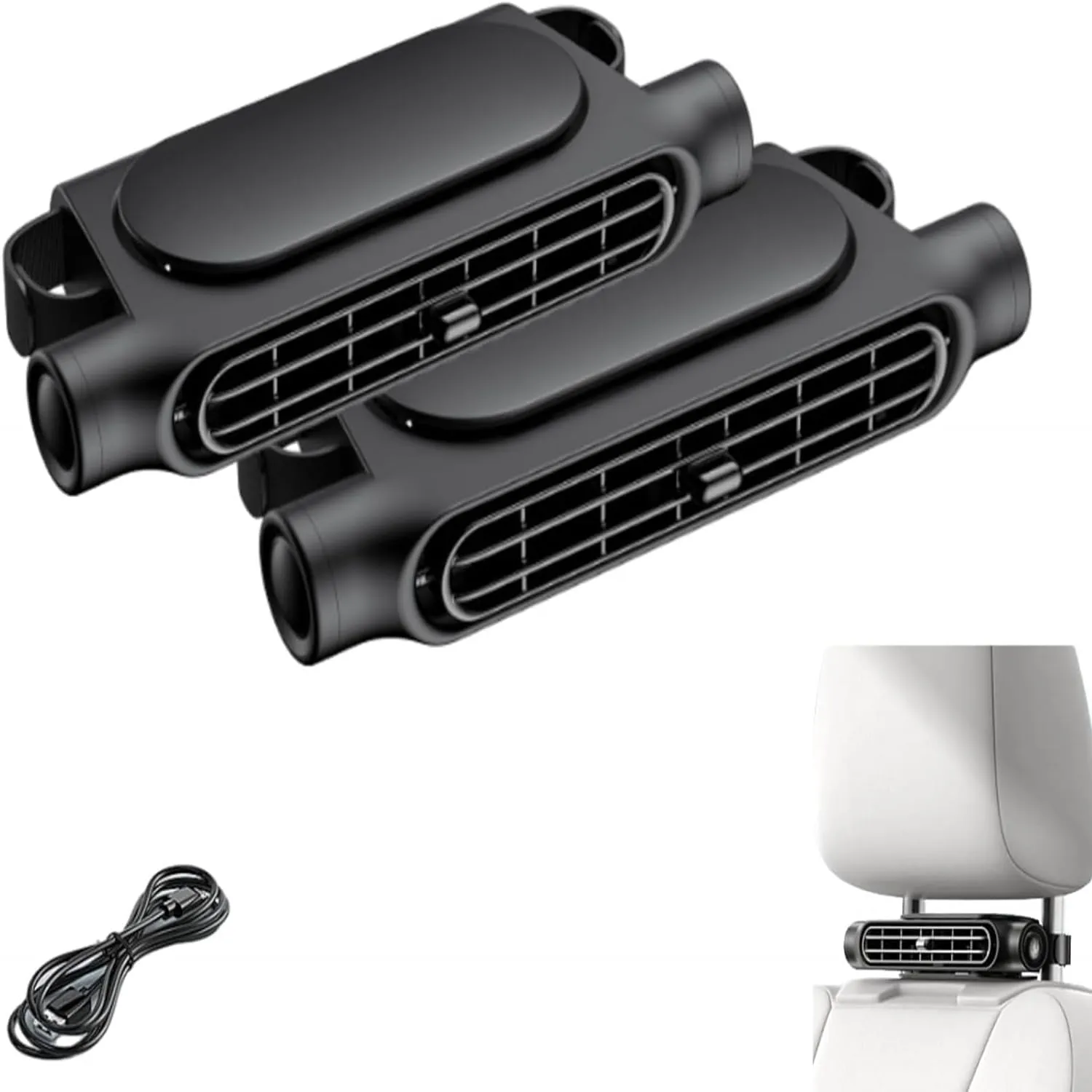 Cars Headrest Fans, Fan for Cars Back Seats, Cars Cooling Fanfor Back Seats Seat Car Fan Portable Plug-In Three-Speed, Headrest Fanfor Backseat, Head Rest Fans, Rear SeatFan(2pcs) Rear-mounted fan for childrens safety