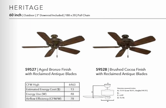 Casablanca Heritage 60" Outdoor Pull Chain Ceiling Fan