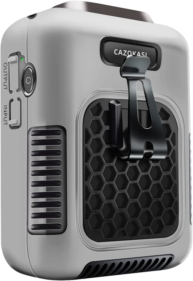 CAZOKASI 2023 Upgrade Waist Clip Fan Wearable Fan Portable Personal Body Fan Powerful 6000mAh Upto 24H Cooling and Heatstroke Prevention Fan (Gray) Waist-mounted portable fan for outdoor use
