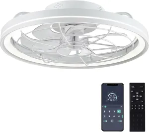 Ceiling Fan with Lights & Remote Control, 20" Low Profile, 6 Wind Speeds, Dimmable Caged Flush Mount, Modern for Kids Room, Bedroom, Kitchen Fan with safety blade design