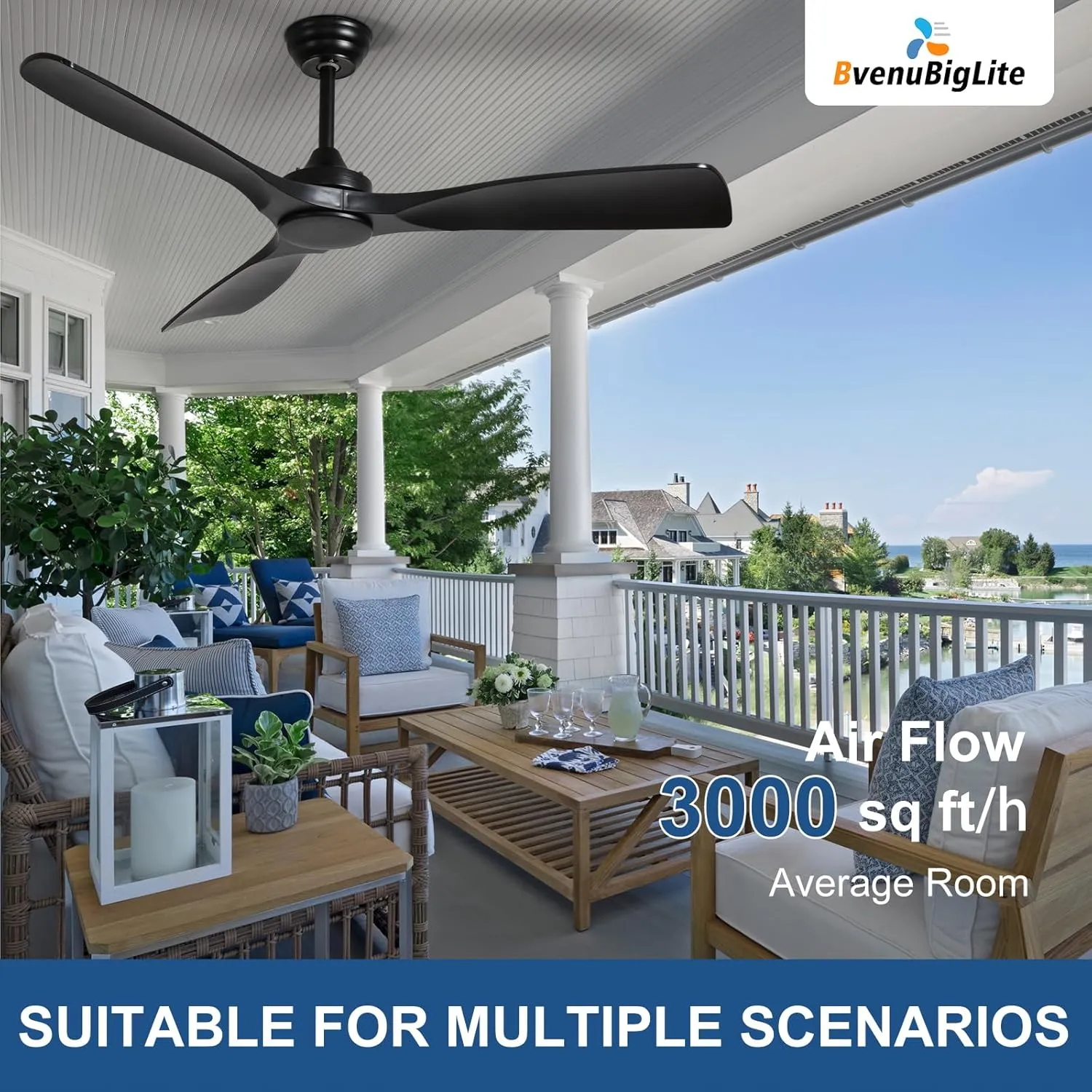 Ceiling Fan Without Light: 52 Inch Outdoor Fan for Patios - Black Ceiling Fan No Light Indoor - Modern 3 Blade Fan with Remote APP Control Reversible 6 Speed Noiseless