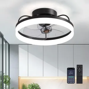 Ceiling Fans with Lights, 360 Rotating Ceiling Fan with Lights and Remote, 6 Wind Speeds Flush Mount Ceiling Fan for Bedroom, Dining Room and Kitchen 20" (Black) 360-degree rotating fan for home use
