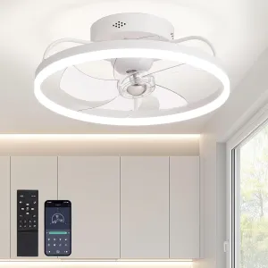 Ceiling Fans with Lights, 360 Rotating Ceiling Fan with Lights and Remote, 6 Wind Speeds Flush Mount Ceiling Fan for Bedroom, Dining Room and Kitchen 20" (White) 360-degree rotating fan for home use