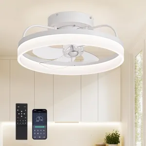 Ceiling Fans with Lights, 360 Rotating Ceiling Fan with Lights and Remote, 6 Wind Speeds Flush Mount Ceiling Fan for Bedroom, Dining Room and Kitchen 20" (White) 360-degree rotating fan for home use