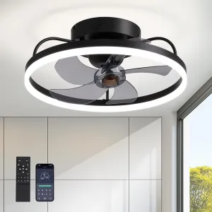 Ceiling Fans with Lights, 360 Rotating Ceiling Fan with Lights and Remote, 6 Wind Speeds Flush Mount Ceiling Fan for Bedroom, Kitchen and Kids Room 20" (White) 360-degree rotating fan for home use