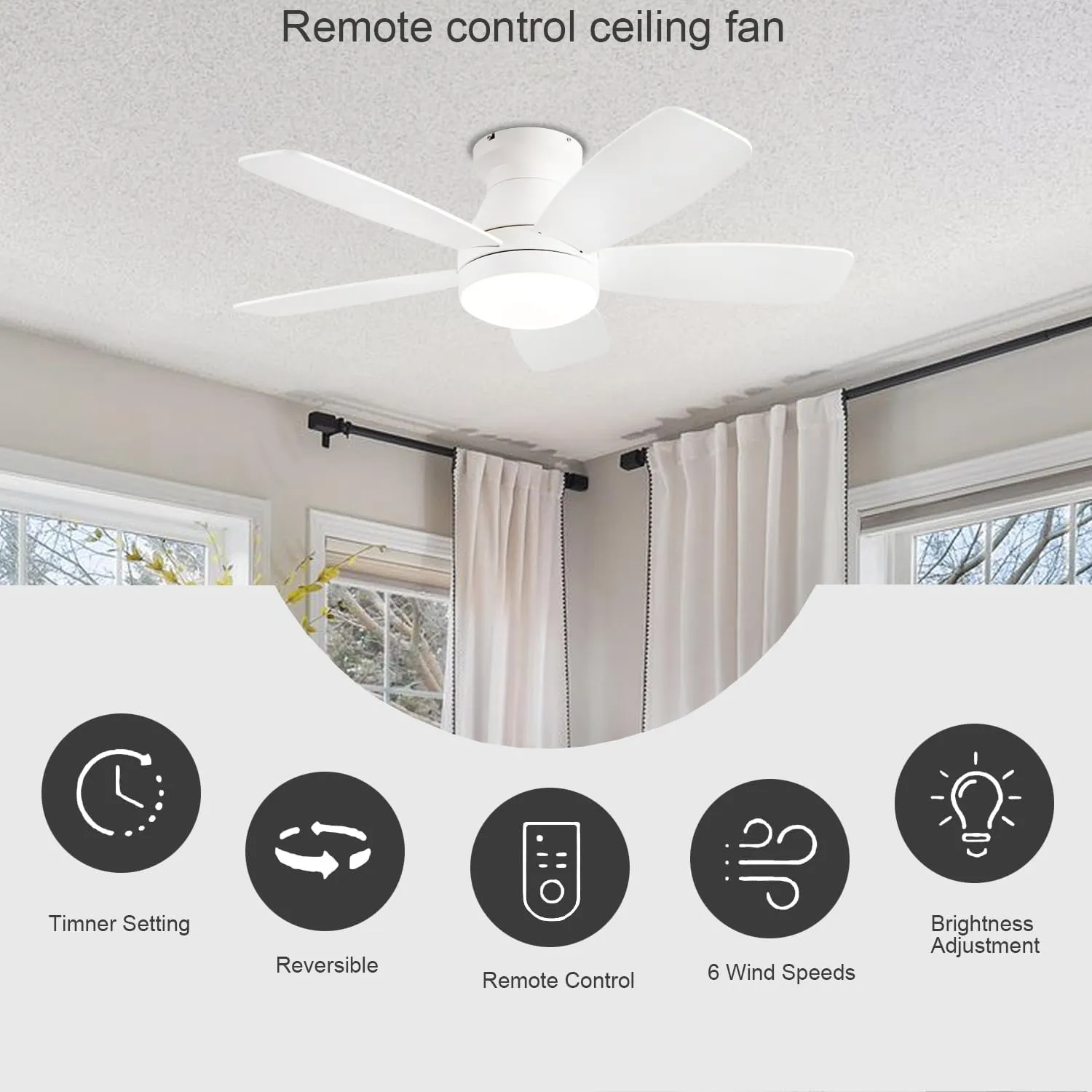 Ceiling Fans with Lights, 42 Inch Low Profile Ceiling Fan with Light and Remote/App Control, Flush Mount, Reversible, 3CCT, Dimmable, Noiseless, White Ceiling Fan for Indoor/Outdoor Use