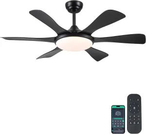 Ceiling Fans with Lights-47 Low Profile Ceiling Fan with Light and Remote/APP Control,Flush Mount,DC Reversible,LED Dimmable Black Ceiling Fans for Bedroom,Indoor/Outdoor Patio Use App-controlled remote fan for convenience