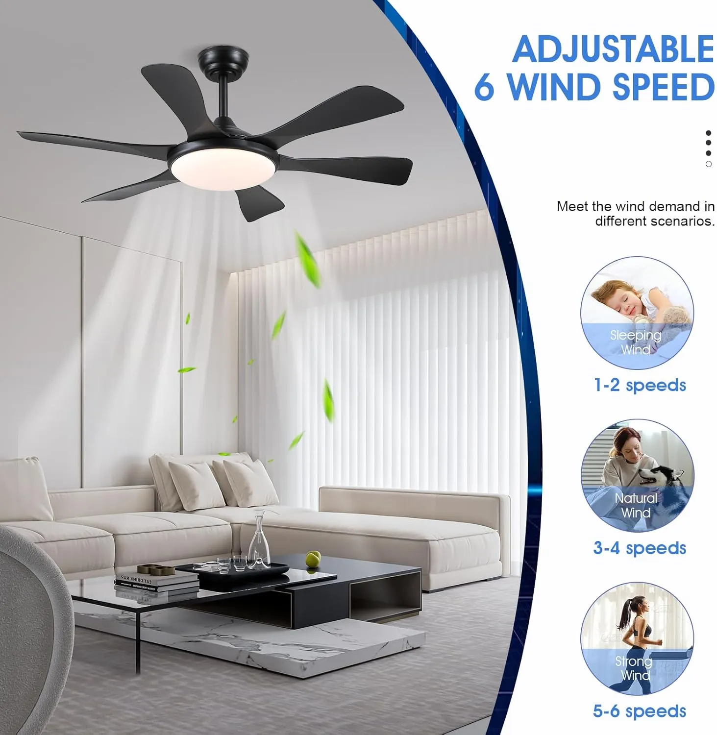 Ceiling Fans with Lights-47 Low Profile Ceiling Fan with Light and Remote/APP Control,Flush Mount,DC Reversible,LED Dimmable Black Ceiling Fans for Bedroom,Indoor/Outdoor Patio Use
